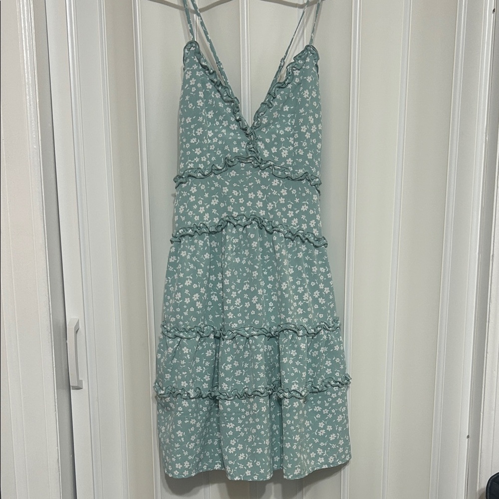 Love Tree - Sage Green Floral Mini Dress, Size S